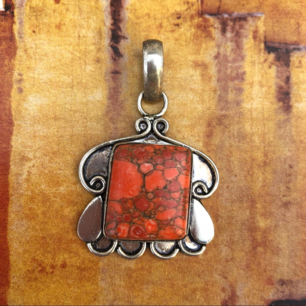 NEW Artisan Made Silver & Coral Jasper Pendant